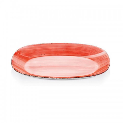 Красная фарфоровая тарелка овальной формы